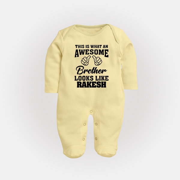 Cute Sibling Outfit for Kids | Brother and Sister Cotton Sleep Suit/ Fullsleeve Bodysuit - PASTEL YELLOW - New Born (Chest 7.5")