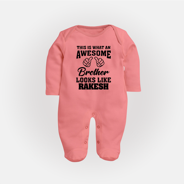 Cute Sibling Outfit for Kids | Brother and Sister Cotton Sleep Suit/ Fullsleeve Bodysuit - PEACH - New Born (Chest 7.5")