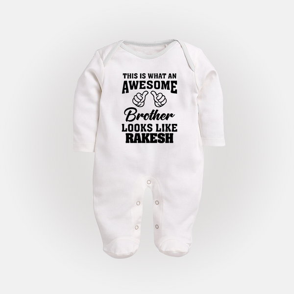 Cute Sibling Outfit for Kids | Brother and Sister Cotton Sleep Suit/ Fullsleeve Bodysuit - WHITE - New Born (Chest 7.5")