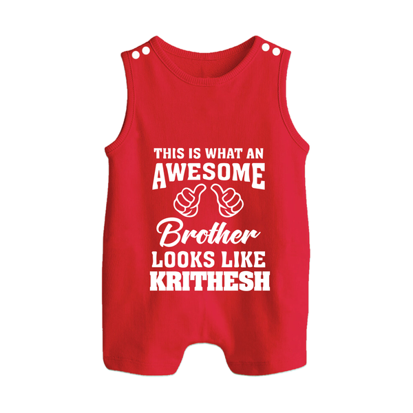 Cute Sibling Outfit for Kids | Brother and Sister Cotton Romper Suit/ Sleeveless Romper - RED - 0 - 5 Months Old (Chest 18")