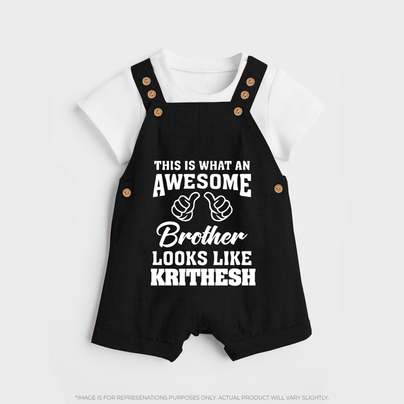 Cute Sibling Outfit for Kids | Brother and Sister Cotton Dungaree Set - BLACK - 0 - 5 Months Old (Chest 18")