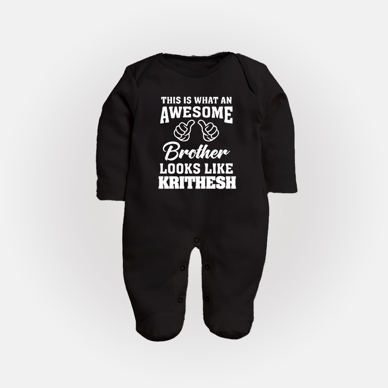 Cute Sibling Outfit for Kids | Brother and Sister Cotton Sleep Suit/ Fullsleeve Bodysuit - BLACK - New Born (Chest 7.5")