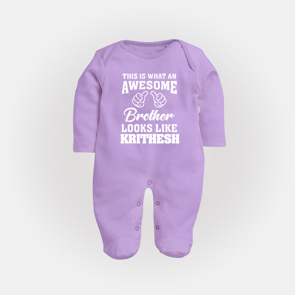 Cute Sibling Outfit for Kids | Brother and Sister Cotton Sleep Suit/ Fullsleeve Bodysuit - LILAC - New Born (Chest 7.5")