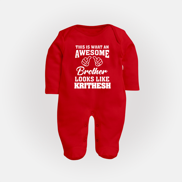 Cute Sibling Outfit for Kids | Brother and Sister Cotton Sleep Suit/ Fullsleeve Bodysuit - RED - New Born (Chest 7.5")