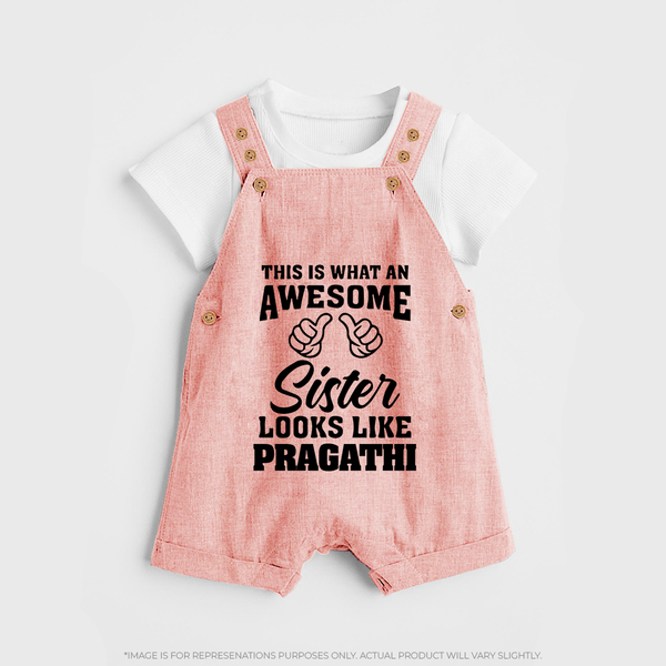 Brother and Sister Dungaree Set | Soft Cotton Outfits for Siblings - PEACH - 0 - 5 Months Old (Chest 18")