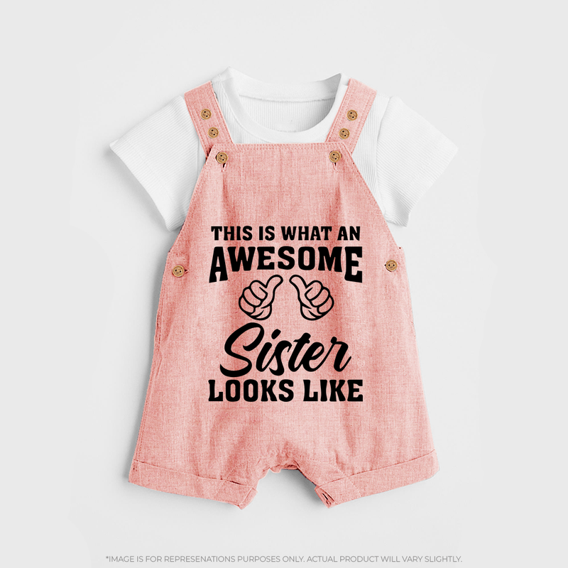 Brother and Sister Dungaree Set | Soft Cotton Outfits for Siblings - PEACH - 0 - 5 Months Old (Chest 18")