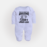 Brother and Sister Sleep Suit/ Fullsleeve Bodysuit | Soft Cotton Outfits for Siblings - BABY BLUE - New Born (Chest 7.5")