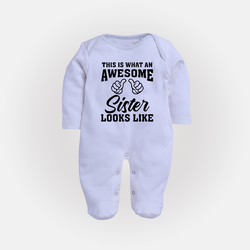 Brother and Sister Sleep Suit/ Fullsleeve Bodysuit | Soft Cotton Outfits for Siblings - BABY BLUE - New Born (Chest 7.5")