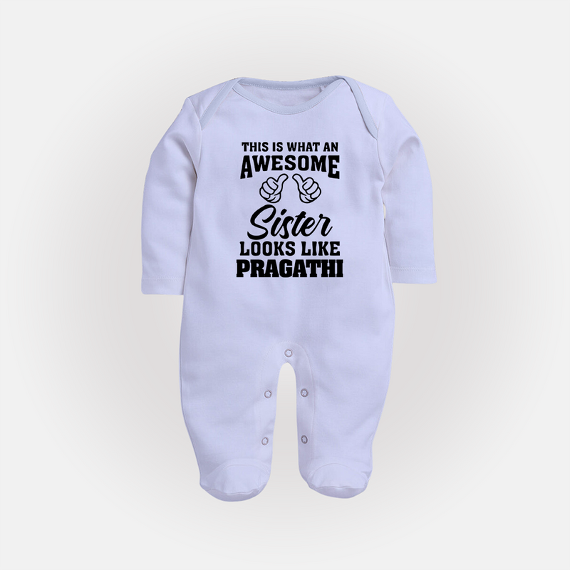 Brother and Sister Sleep Suit/ Fullsleeve Bodysuit | Soft Cotton Outfits for Siblings - BABY BLUE - New Born (Chest 7.5")