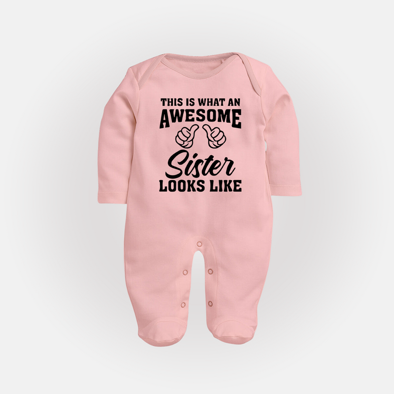 Brother and Sister Sleep Suit/ Fullsleeve Bodysuit | Soft Cotton Outfits for Siblings - BABY PINK - New Born (Chest 7.5")