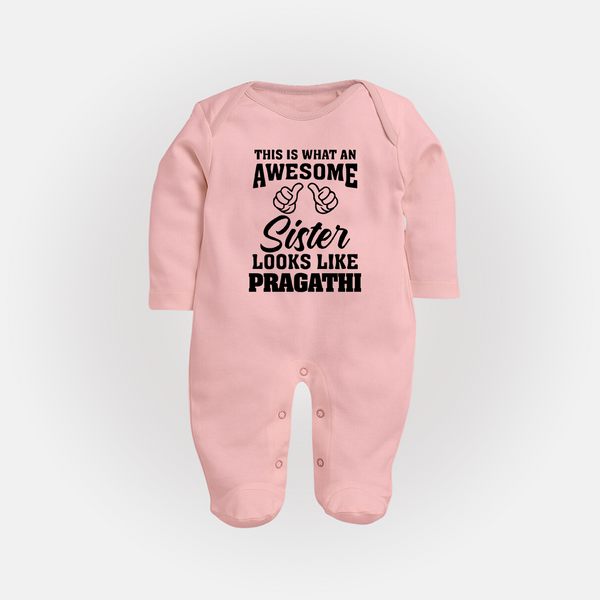 Brother and Sister Sleep Suit/ Fullsleeve Bodysuit | Soft Cotton Outfits for Siblings - BABY PINK - New Born (Chest 7.5")