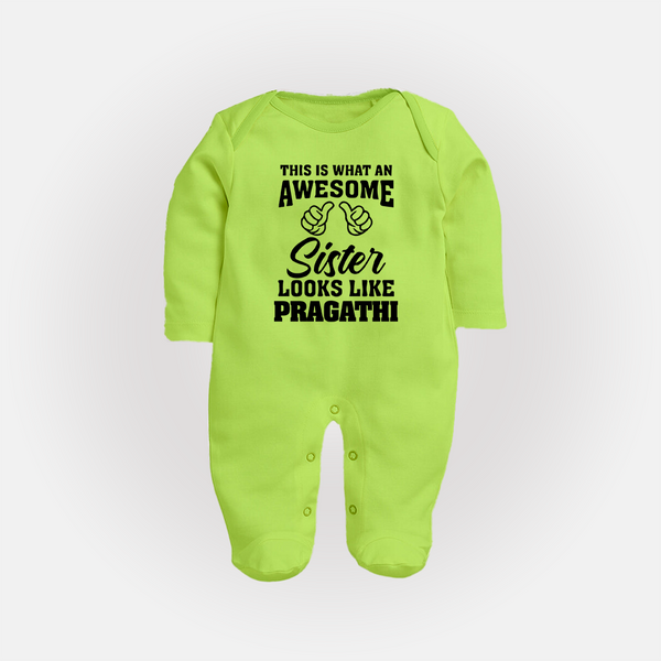 Brother and Sister Sleep Suit/ Fullsleeve Bodysuit | Soft Cotton Outfits for Siblings - LIME GREEN - New Born (Chest 7.5")