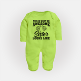 Brother and Sister Sleep Suit/ Fullsleeve Bodysuit | Soft Cotton Outfits for Siblings - LIME GREEN - New Born (Chest 7.5")