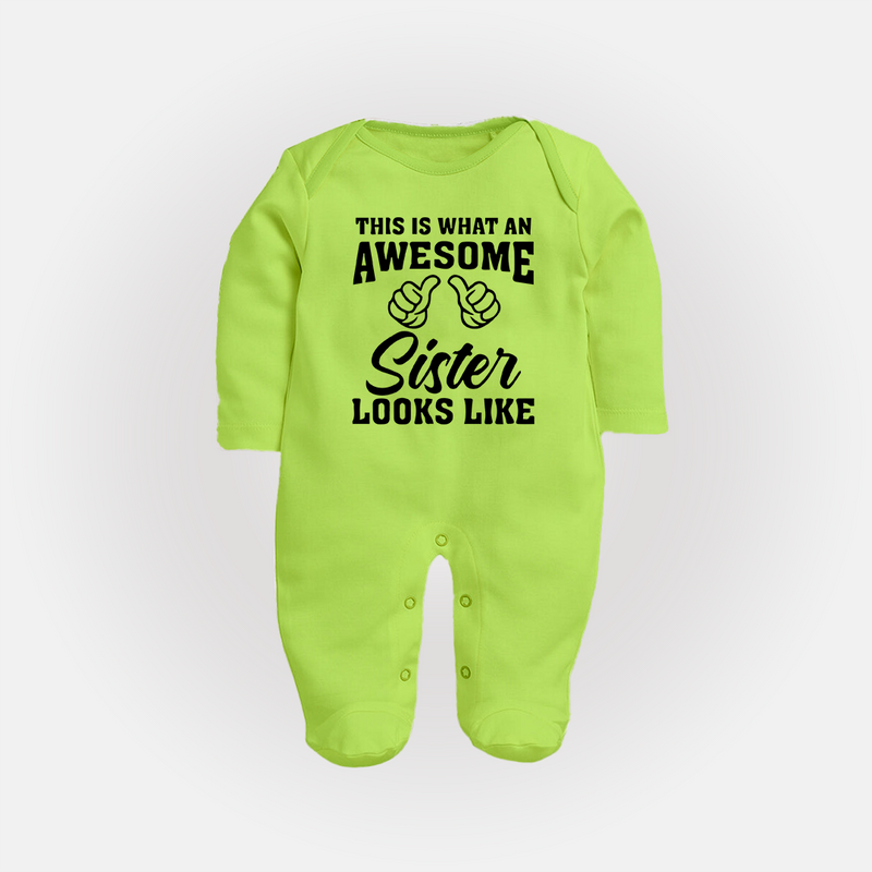 Brother and Sister Sleep Suit/ Fullsleeve Bodysuit | Soft Cotton Outfits for Siblings - LIME GREEN - New Born (Chest 7.5")
