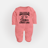 Brother and Sister Sleep Suit/ Fullsleeve Bodysuit | Soft Cotton Outfits for Siblings - PEACH - New Born (Chest 7.5")