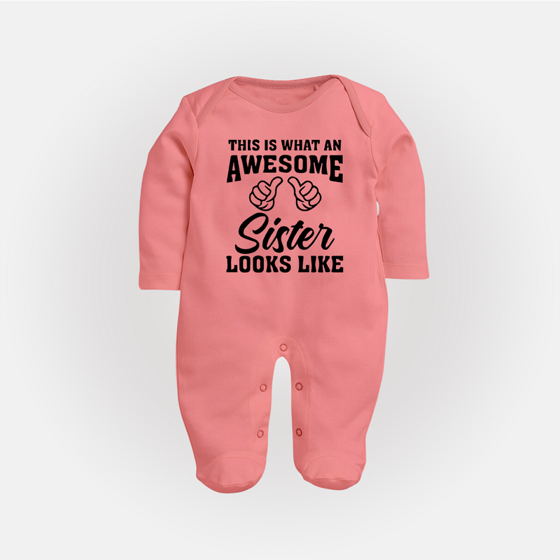 Brother and Sister Sleep Suit/ Fullsleeve Bodysuit | Soft Cotton Outfits for Siblings - PEACH - New Born (Chest 7.5")