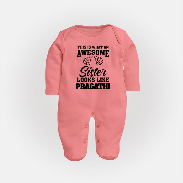 Brother and Sister Sleep Suit/ Fullsleeve Bodysuit | Soft Cotton Outfits for Siblings - PEACH - New Born (Chest 7.5")