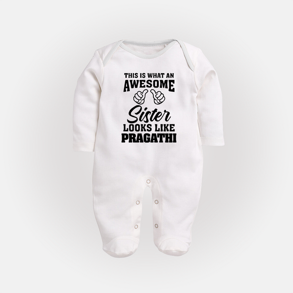 Brother and Sister Sleep Suit/ Fullsleeve Bodysuit | Soft Cotton Outfits for Siblings - WHITE - New Born (Chest 7.5")