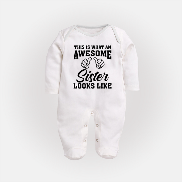 Brother and Sister Sleep Suit/ Fullsleeve Bodysuit | Soft Cotton Outfits for Siblings - WHITE - New Born (Chest 7.5")