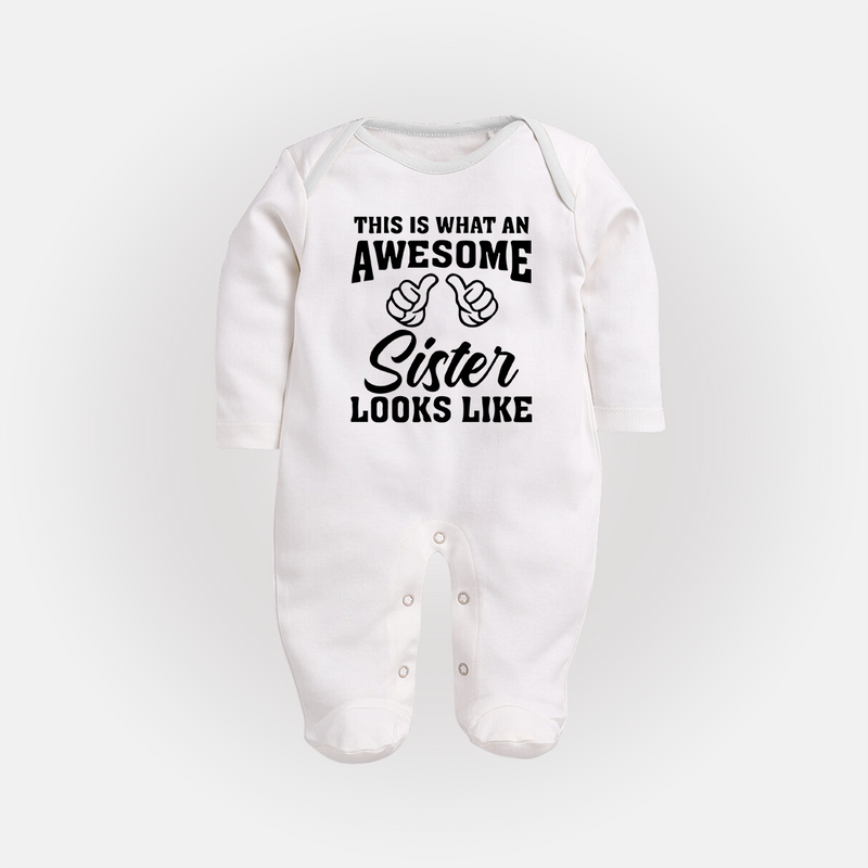 Brother and Sister Sleep Suit/ Fullsleeve Bodysuit | Soft Cotton Outfits for Siblings - WHITE - New Born (Chest 7.5")