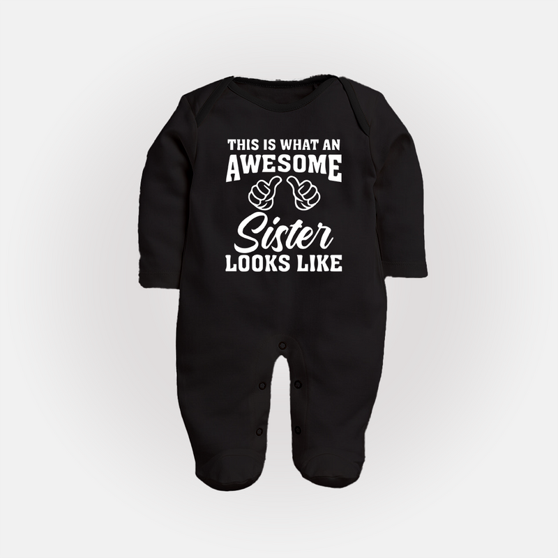 Brother and Sister Sleep Suit/ Fullsleeve Bodysuit | Soft Cotton Outfits for Siblings - BLACK - New Born (Chest 7.5")