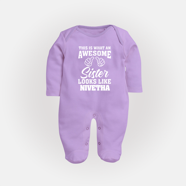 Brother and Sister Sleep Suit/ Fullsleeve Bodysuit | Soft Cotton Outfits for Siblings - LILAC - New Born (Chest 7.5")