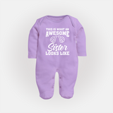 Brother and Sister Sleep Suit/ Fullsleeve Bodysuit | Soft Cotton Outfits for Siblings - LILAC - New Born (Chest 7.5")