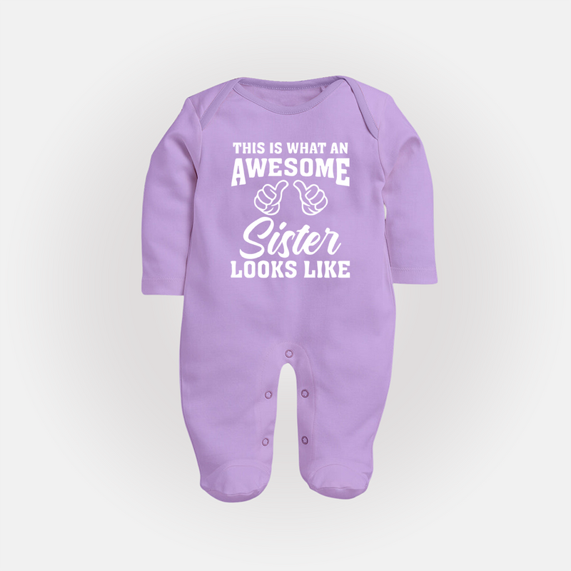 Brother and Sister Sleep Suit/ Fullsleeve Bodysuit | Soft Cotton Outfits for Siblings - LILAC - New Born (Chest 7.5")