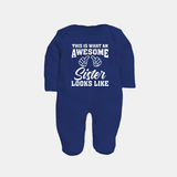 Brother and Sister Sleep Suit/ Fullsleeve Bodysuit | Soft Cotton Outfits for Siblings - NAVY BLUE - New Born (Chest 7.5")