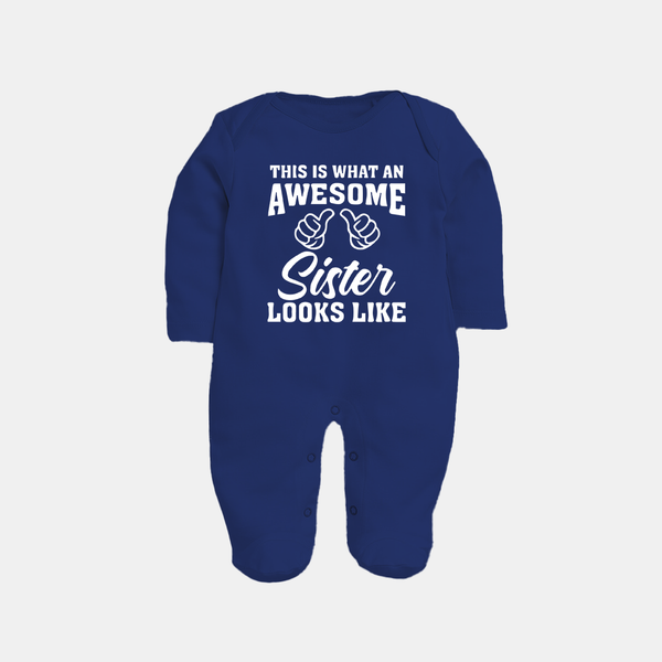 Brother and Sister Sleep Suit/ Fullsleeve Bodysuit | Soft Cotton Outfits for Siblings - NAVY BLUE - New Born (Chest 7.5")