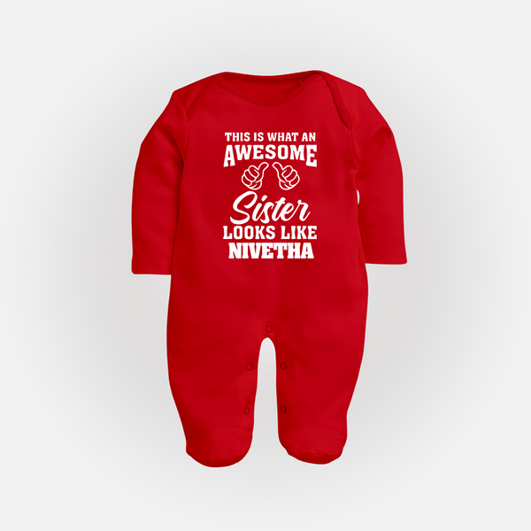 Brother and Sister Sleep Suit/ Fullsleeve Bodysuit | Soft Cotton Outfits for Siblings - RED - New Born (Chest 7.5")