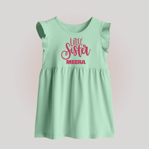 Little Sister Baby Frock | Personalized Baby Frock for Your Little Princess - MINT GREEN - 0 - 3 Months Old (Chest 17")
