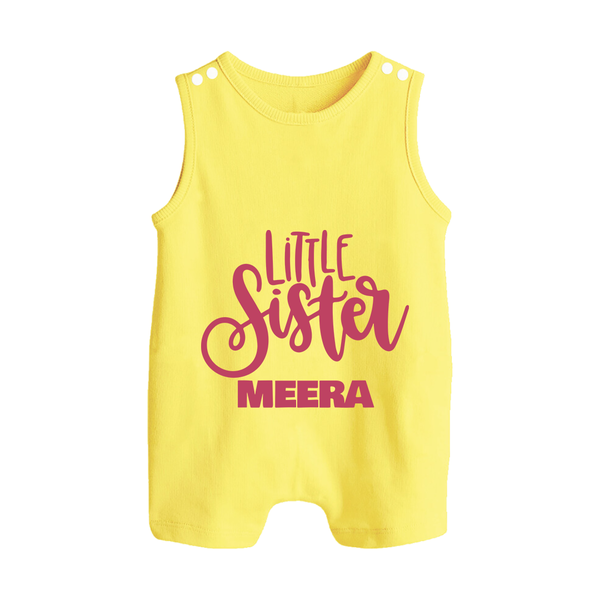 Little Sister Romper suit/sleeveless romper | Personalized Baby Romper suit/sleeveless romper for Your Little Princess - PASTEL YELLOW - 0 - 5 Months Old (Chest 18")