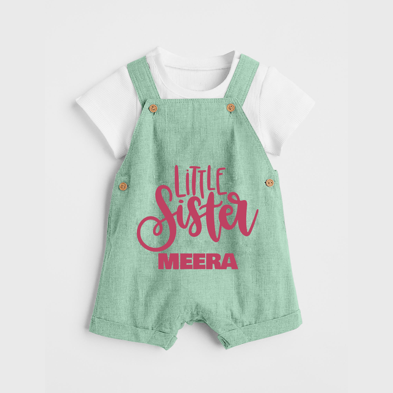Little Sister Dungaree Set | Personalized Baby Dungaree Set for Your Little Princess - MINT GREEN - 0 - 5 Months Old (Chest 18")