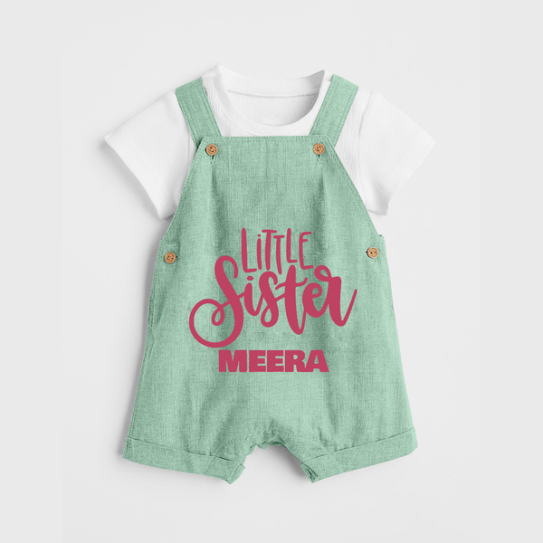 Little Sister Dungaree Set | Personalized Baby Dungaree Set for Your Little Princess - MINT GREEN - 0 - 5 Months Old (Chest 18")