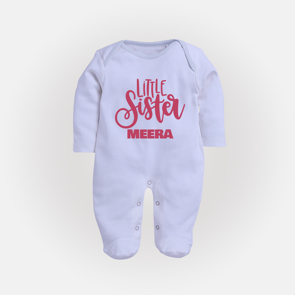 Little Sister Sleep suit/full sleeve body suit | Personalized Baby Sleep suit/full sleeve body suit for Your Little Princess - BABY BLUE - New Born (Chest 7.5")