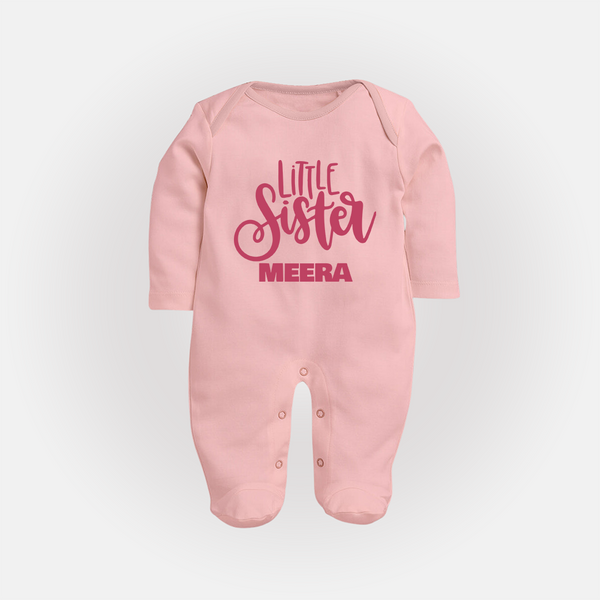 Little Sister Sleep suit/full sleeve body suit | Personalized Baby Sleep suit/full sleeve body suit for Your Little Princess - BABY PINK - New Born (Chest 7.5")