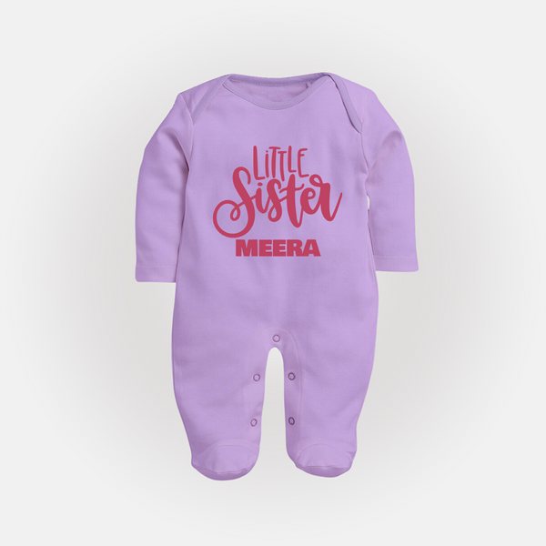 Little Sister Sleep suit/full sleeve body suit | Personalized Baby Sleep suit/full sleeve body suit for Your Little Princess - LILAC - New Born (Chest 7.5")