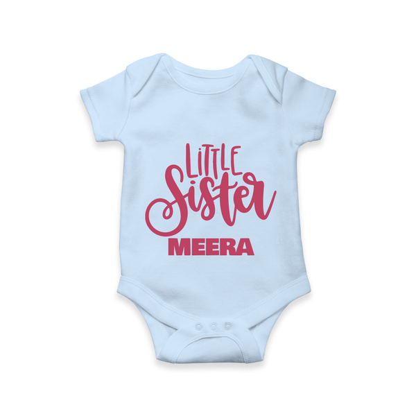 Little Sister Romper/onesie | Personalized Baby Romper/onesie for Your Little Princess - BABY BLUE - New Born (Chest 14")
