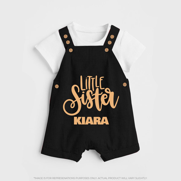 Little Sister Dungaree Set | Personalized Baby Dungaree Set for Your Little Princess - BLACK - 0 - 5 Months Old (Chest 18")