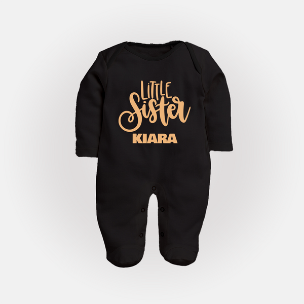 Little Sister Sleep suit/full sleeve body suit | Personalized Baby Sleep suit/full sleeve body suit for Your Little Princess - BLACK - New Born (Chest 7.5")