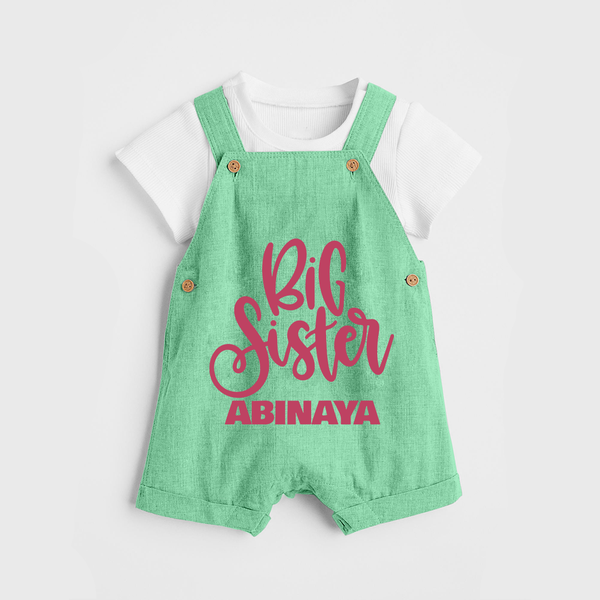 Big Sister Dungaree Set | Custom Baby Dungaree Set for Your Big Sister - GREEN - 0 - 5 Months Old (Chest 18")