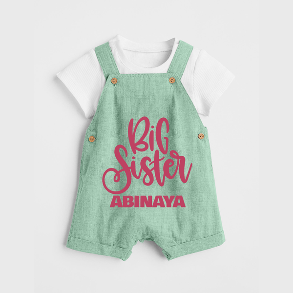 Big Sister Dungaree Set | Custom Baby Dungaree Set for Your Big Sister - MINT GREEN - 0 - 5 Months Old (Chest 18")