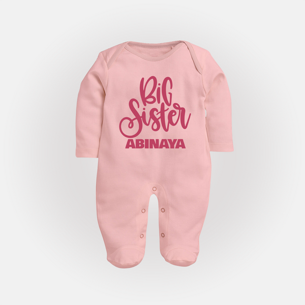 Big Sister Sleep suit/full sleeve body suit | Custom Baby Sleep suit/full sleeve body suit for Your Big Sister - BABY PINK - New Born (Chest 7.5")