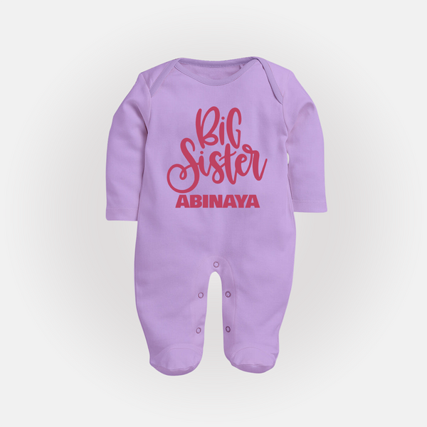 Big Sister Sleep suit/full sleeve body suit | Custom Baby Sleep suit/full sleeve body suit for Your Big Sister - LILAC - New Born (Chest 7.5")