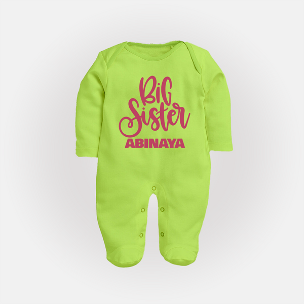 Big Sister Sleep suit/full sleeve body suit | Custom Baby Sleep suit/full sleeve body suit for Your Big Sister - LIME GREEN - New Born (Chest 7.5")