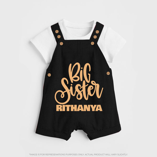 Big Sister Dungaree Set | Custom Baby Dungaree Set for Your Big Sister - BLACK - 0 - 5 Months Old (Chest 18")