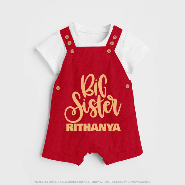 Big Sister Dungaree Set | Custom Baby Dungaree Set for Your Big Sister - RED - 0 - 5 Months Old (Chest 18")