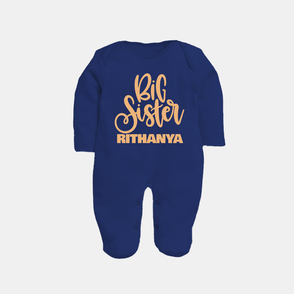 Big Sister Sleep suit/full sleeve body suit | Custom Baby Sleep suit/full sleeve body suit for Your Big Sister - NAVY BLUE - New Born (Chest 7.5")