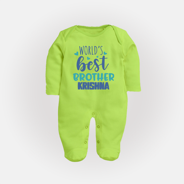 Brother Sister Cotton Sleep Suit/ Fullsleeve Bodysuit | Ideal for Sibling Bond Moments - LIME GREEN - New Born (Chest 7.5")